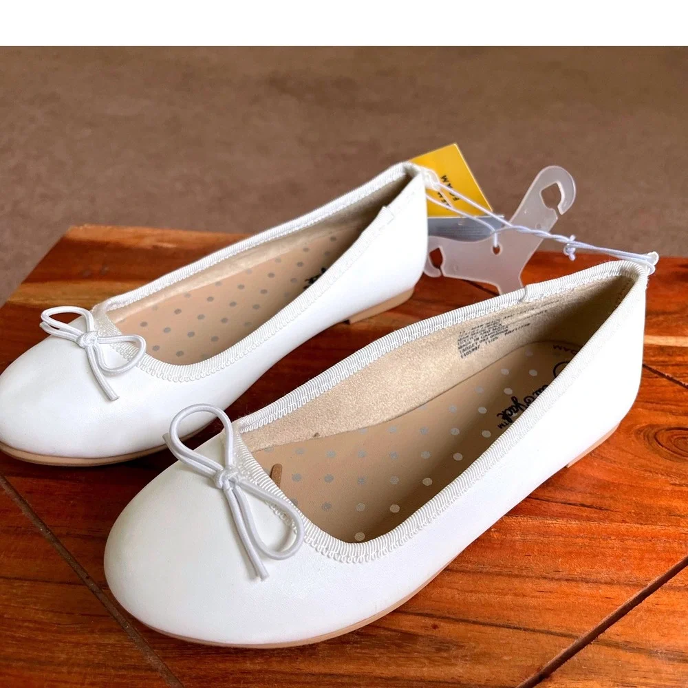 Cat & Jack Diana Kids White Ballet Flats Memory Foam Bow Shoes Size 13 NEW